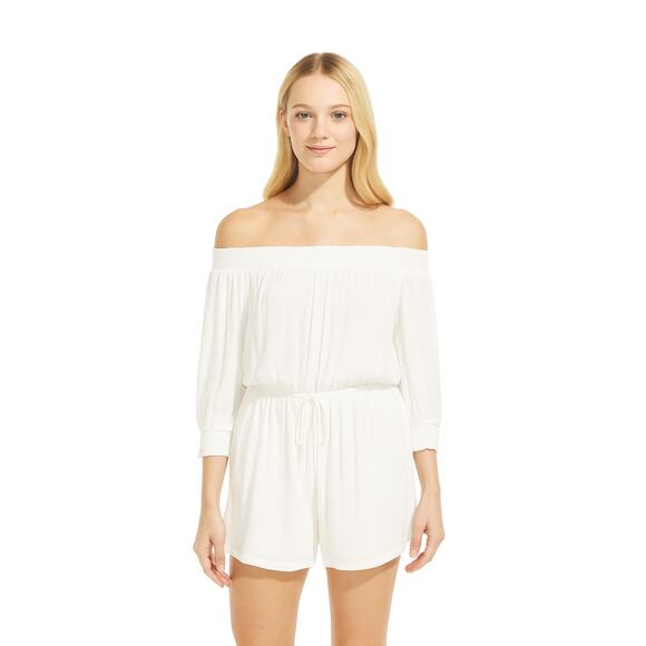 Raisins‎ West Coast Off-the-Shoulder Romper Cover-up Women's Size M White - Picture 1 of 4